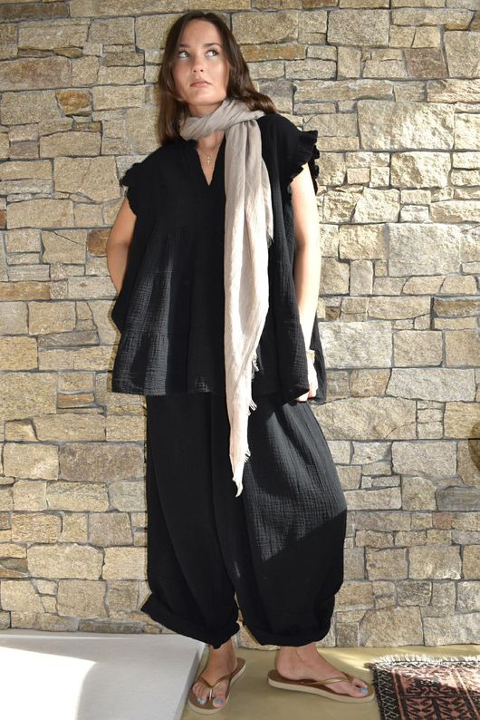 Tasha Cushion Cotton Cap Sleeve Tier Top Black